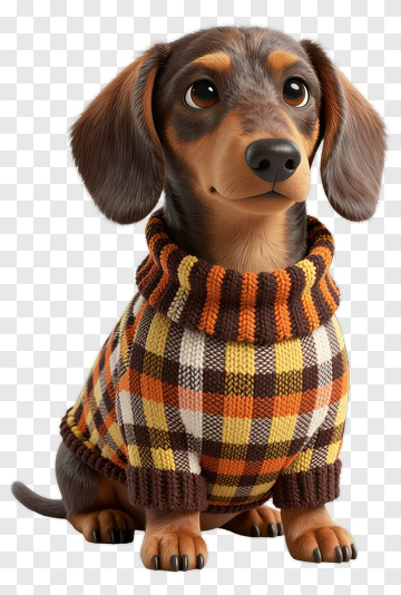 Adorable Dachshund In Plaid Sweater PNG