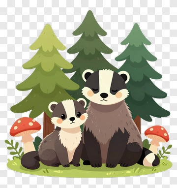 Badger Family In Forest PNG