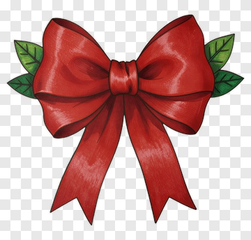 Red Ribbon Bow With Green Leaves PNG