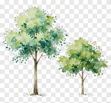 Two Trees In Watercolor Style PNG