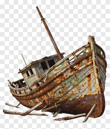 Abandoned Rusty Boat On Beach PNG