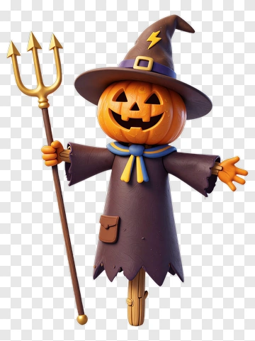 Pumpkin Witch With Trident PNG
