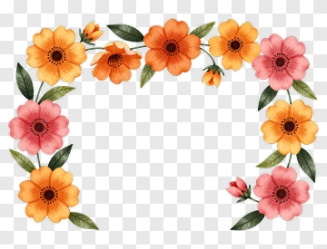 Floral Frame With Orange And Pink Blossoms PNG