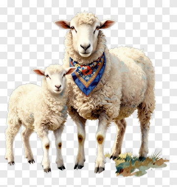 Adult And Lamb Sheep With Bandana PNG