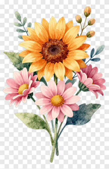 Sunflower And Daisy Bouquet PNG
