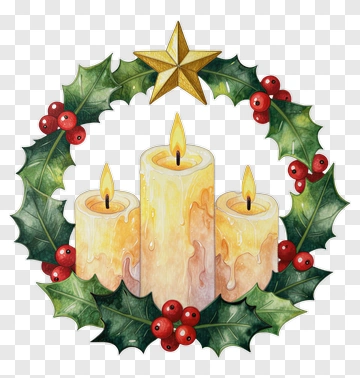 Watercolor Christmas Wreath With Candles PNG