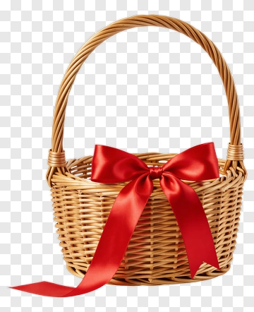 Wicker Basket With Red Ribbon PNG