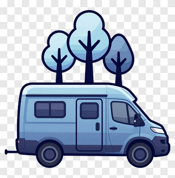Blue Van With Trees On Roof PNG