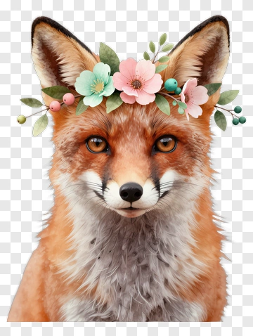 Fox With Flower Crown PNG