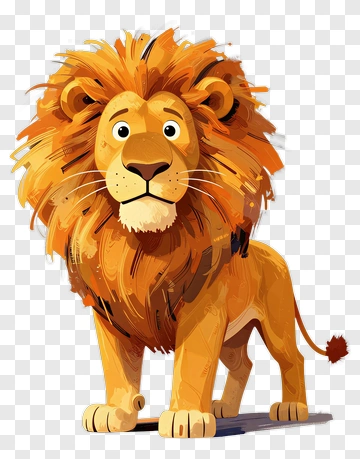 Cartoon Lion With Orange Mane PNG