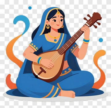 Woman Playing Sitar In Traditional Attire PNG
