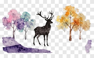 Watercolor Deer In Autumn Forest PNG