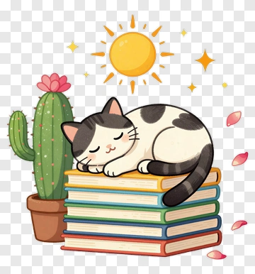 Sleeping Cat On Books PNG