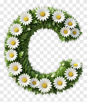 Letter C With Daisies And Grass PNG