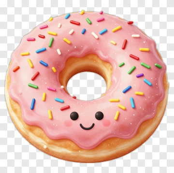 Pink Donut With Sprinkles And A Smile PNG
