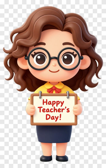 Cartoon Teacher Holding Happy Teacher's Day Sign PNG