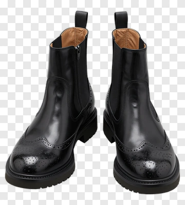 Black Brogue Boots With Rubber Sole PNG