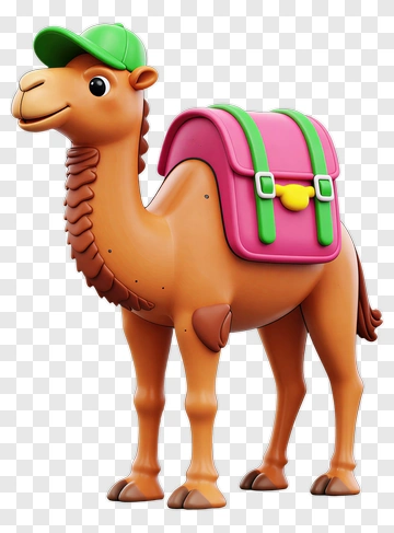 Camel With Green Hat And Pink Backpack PNG