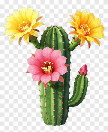 Cactus With Yellow And Pink Flowers PNG