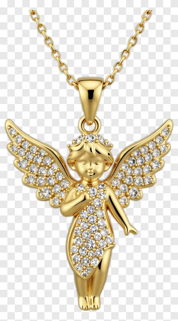 Gold Angel Pendant With Diamonds PNG