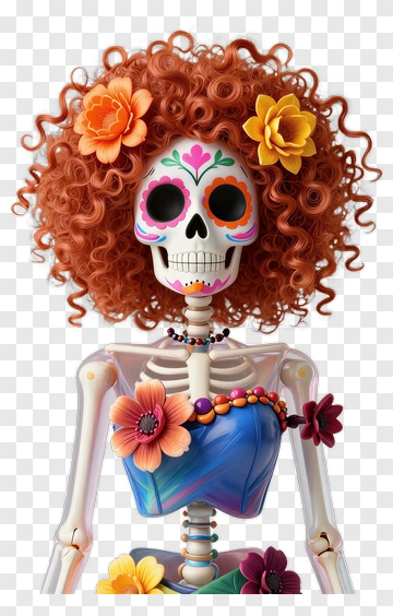 Day Of The Dead Skeleton With Flowers PNG
