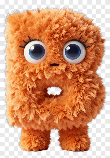 Orange Fluffy Cartoon Monster PNG