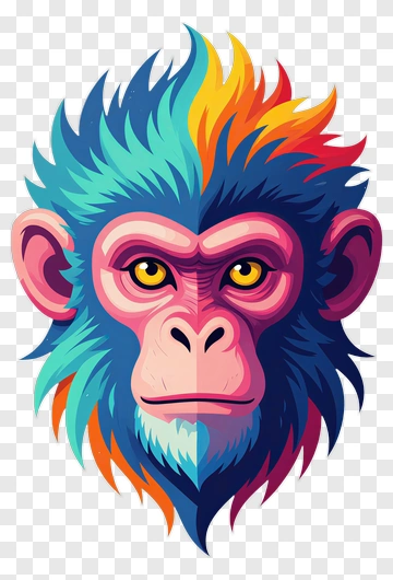 Colorful Monkey Face Illustration PNG