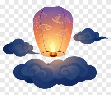 Floating Lantern With Clouds And Bird PNG