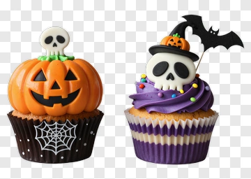 Two Halloween Cupcakes With Skull Decorations PNG