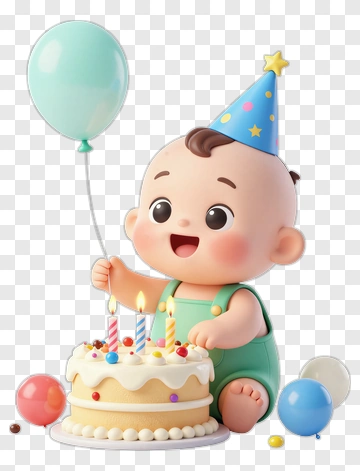 Happy Baby Holding Balloon At Birthday Party PNG