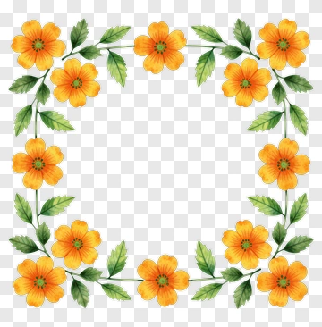 Orange Flower And Leaf Border PNG