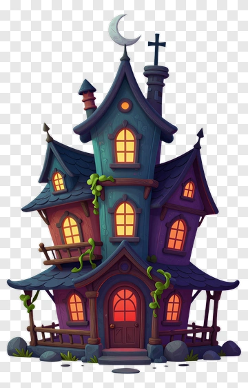 Haunted House With Moon And Cross PNG