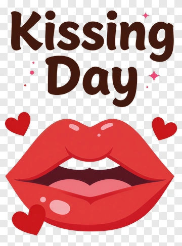 Kissing Day With Red Lips And Hearts PNG