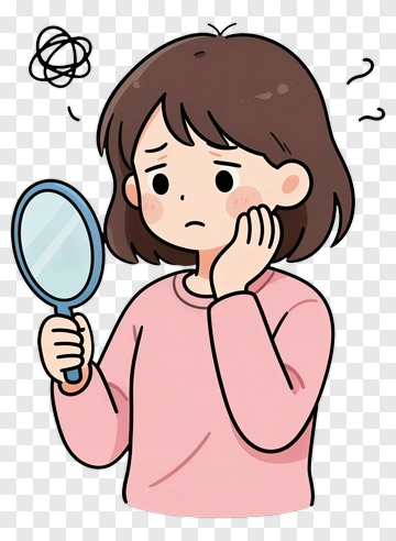 Woman Looking At Herself In Mirror PNG