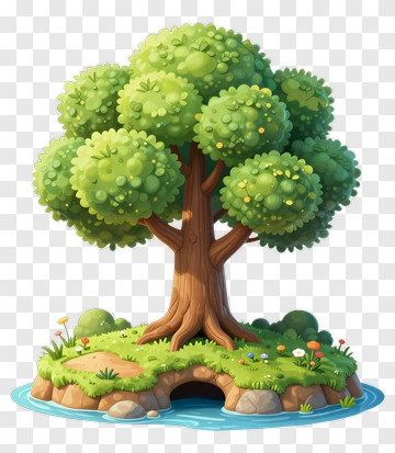 Cartoon Tree On Island With Cave PNG