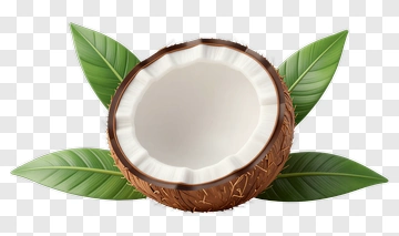 Sliced Coconut With Green Leaves PNG