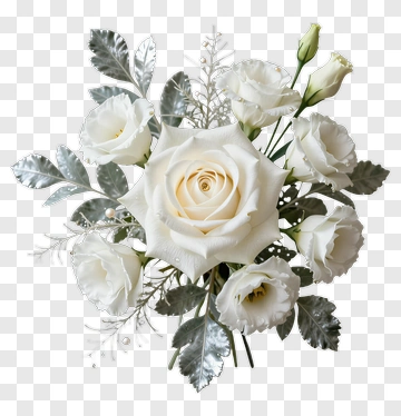 White Rose Bouquet With Silver Accents PNG