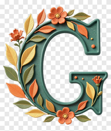 Decorative Letter G With Floral Design PNG