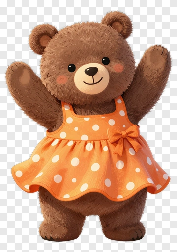 Teddy Bear In Orange Dress PNG