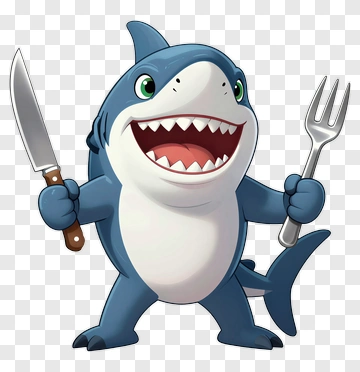 Funny Cartoon Shark With Knife And Fork PNG
