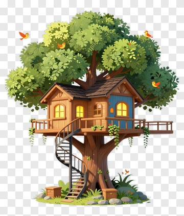 Cozy Treehouse With Birds PNG