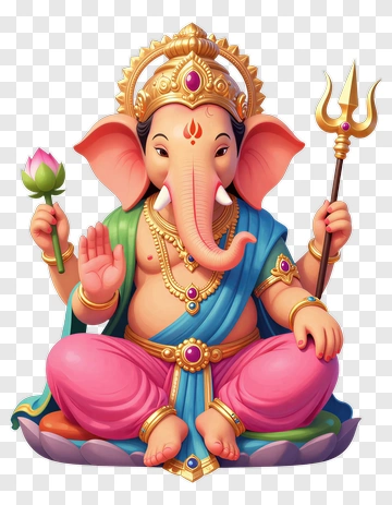 Ganesha With Lotus And Trident PNG