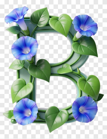 Letter B With Morning Glory Flowers PNG