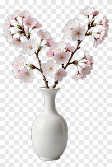 Cherry Blossom In White Vase PNG