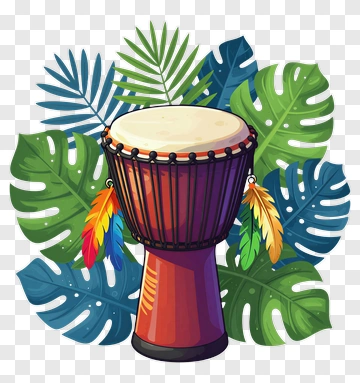 Colorful Drum With Tropical Feathers PNG