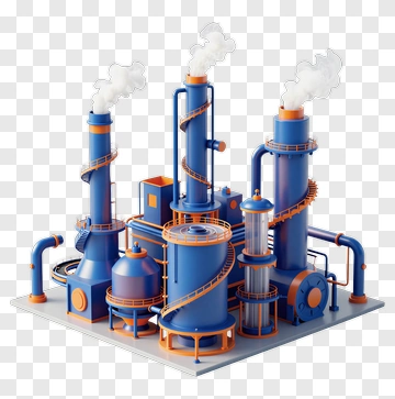 Industrial Plant With Smokestacks And Pipelines PNG