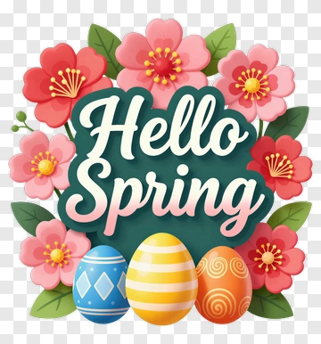 Hello Spring With Flowers And Eggs PNG
