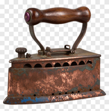 Vintage Copper Iron With Wooden Handle PNG