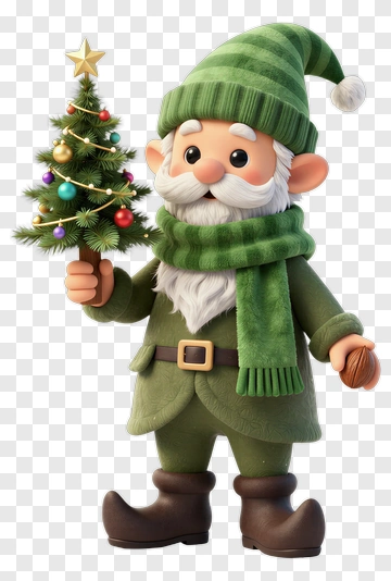 Cartoon Elf Holding Christmas Tree PNG