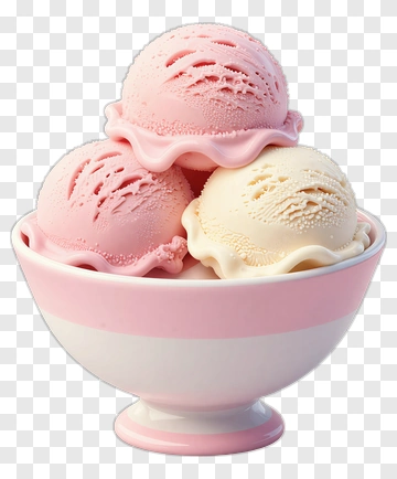 Pink And Vanilla Ice Cream Scoops In Bowl PNG
